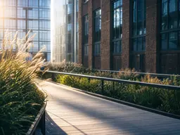 High Line park path threading between buildings
