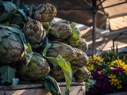 Produce stalls under awnings at Campo de' Fiori market